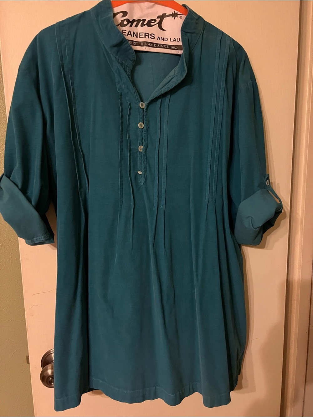 CP Shades Cotton Soft Cord Tunic Shirt Teal Blue Sz Medium Lagenlook Tab Sleeve - Picture 7 of 12
